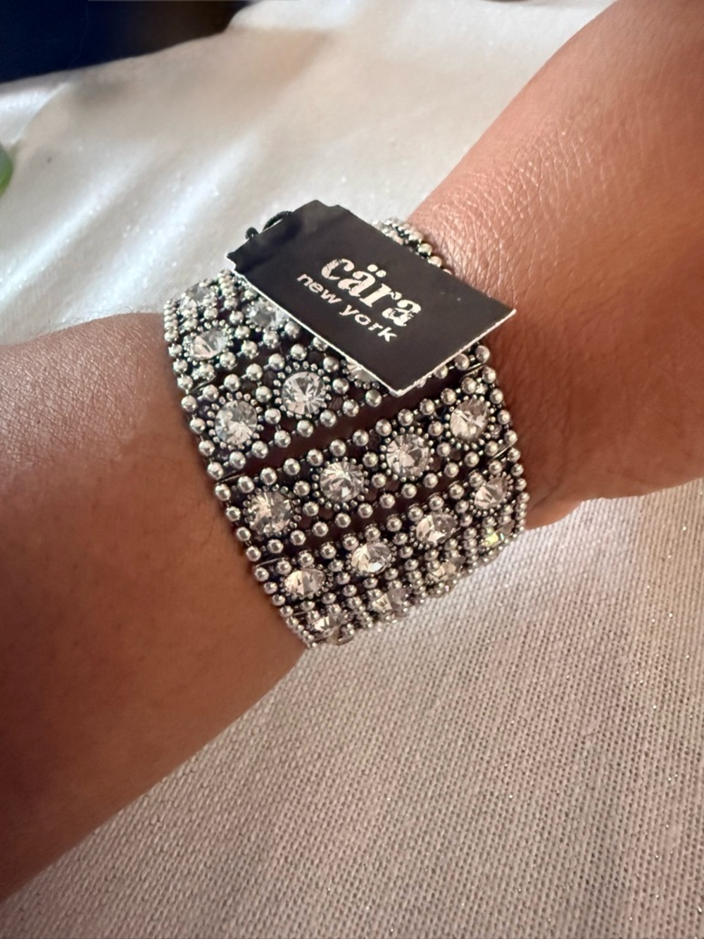 Cara New York Silver tone Crystal Stretch Bracelet
